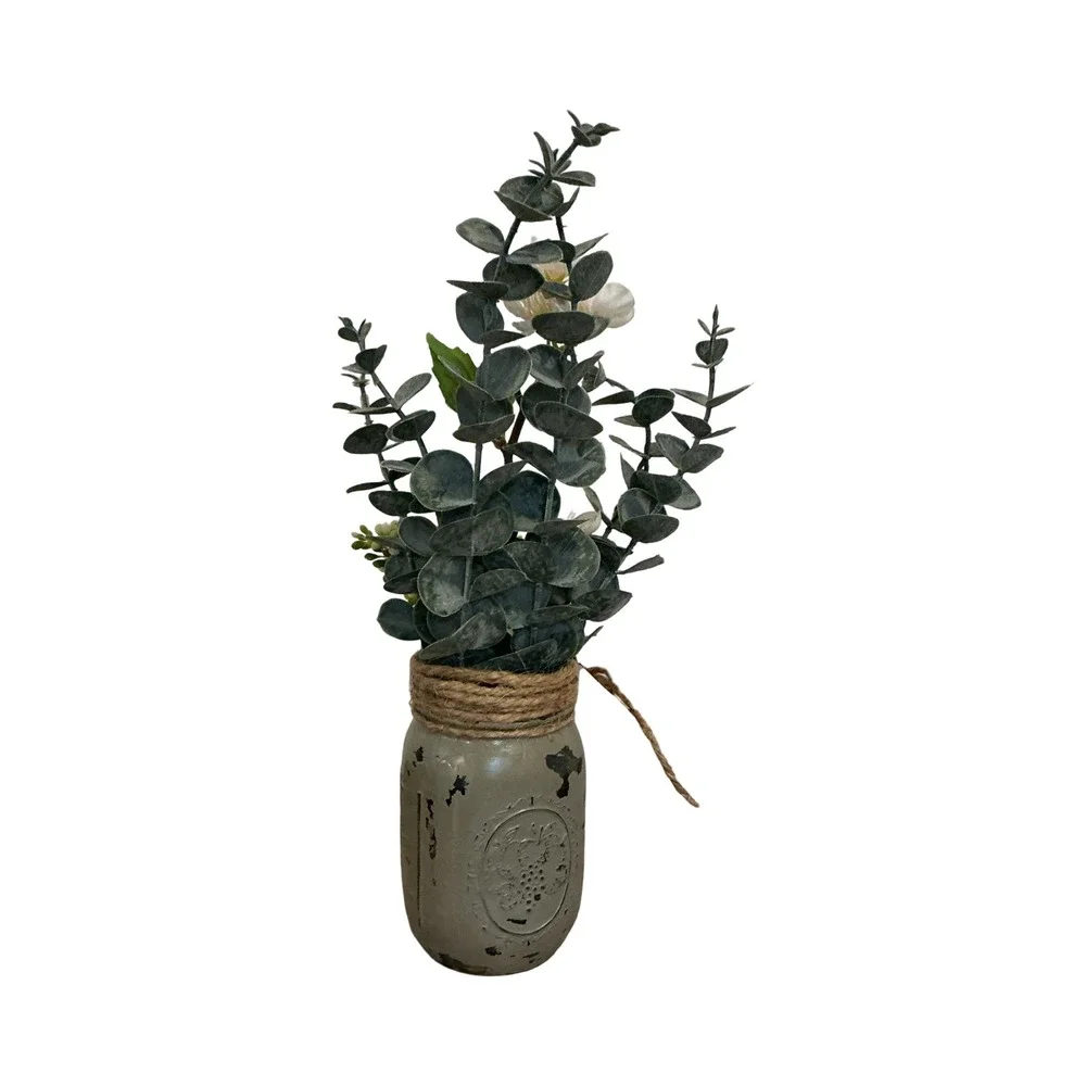 Rustic Ball‎ Mason Jar Artificial Floral Arrangement Welcome Home Decor Green
